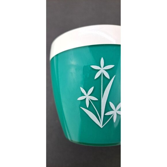 Vintage Mint Green Thermo Serv Mugs NFC White Floral Chrome Wire Handle MCM Teal - Picture 14 of 15